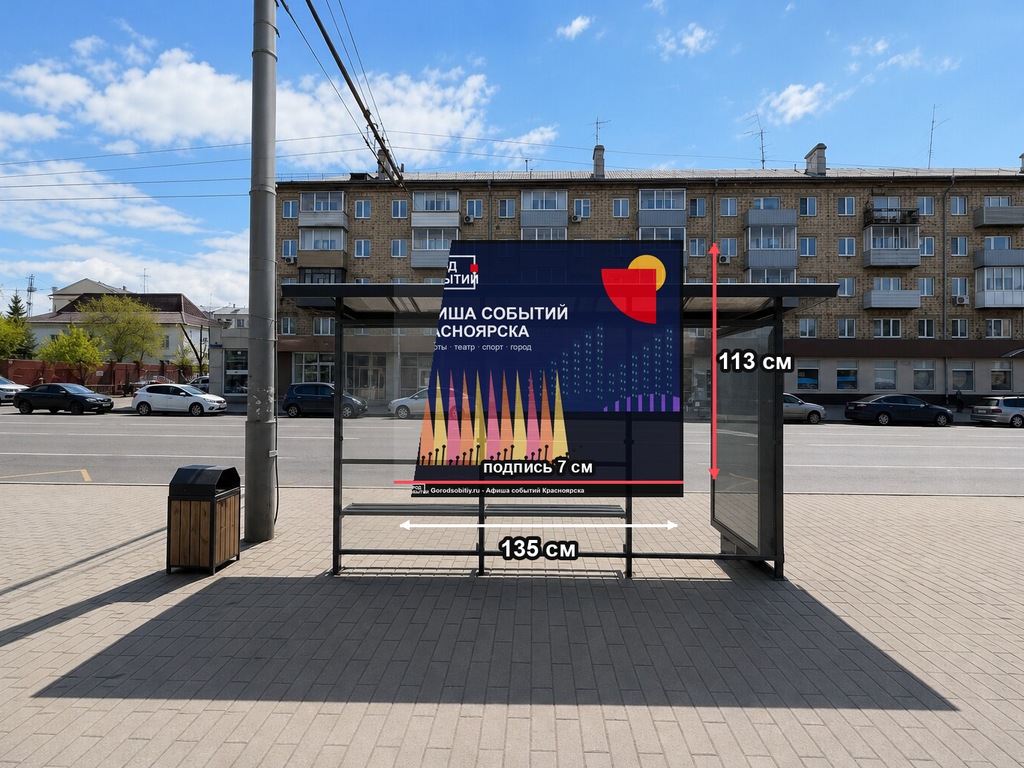 Одинарная афиша 135 см ширина и 113 см высота до фирменной подписи